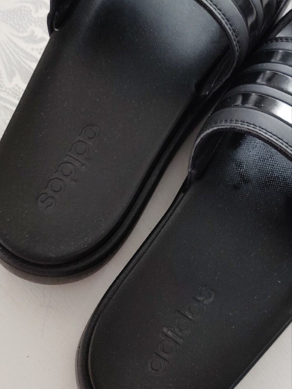 adidas Black Slide Sandals with Signature Three Stripes - Picture 2 of 8